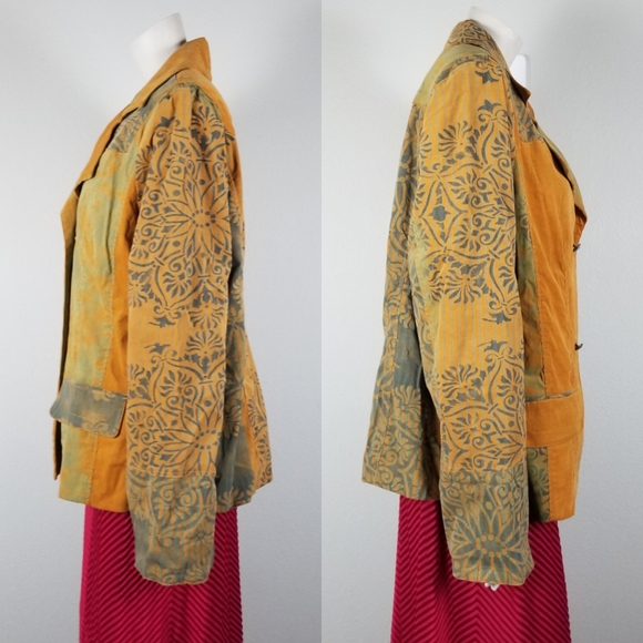 Vintage 90s Y2K Alain Weiz Sport Printed Double-breasted Corduroy Jacket Sz 18 - Picture 2 of 15